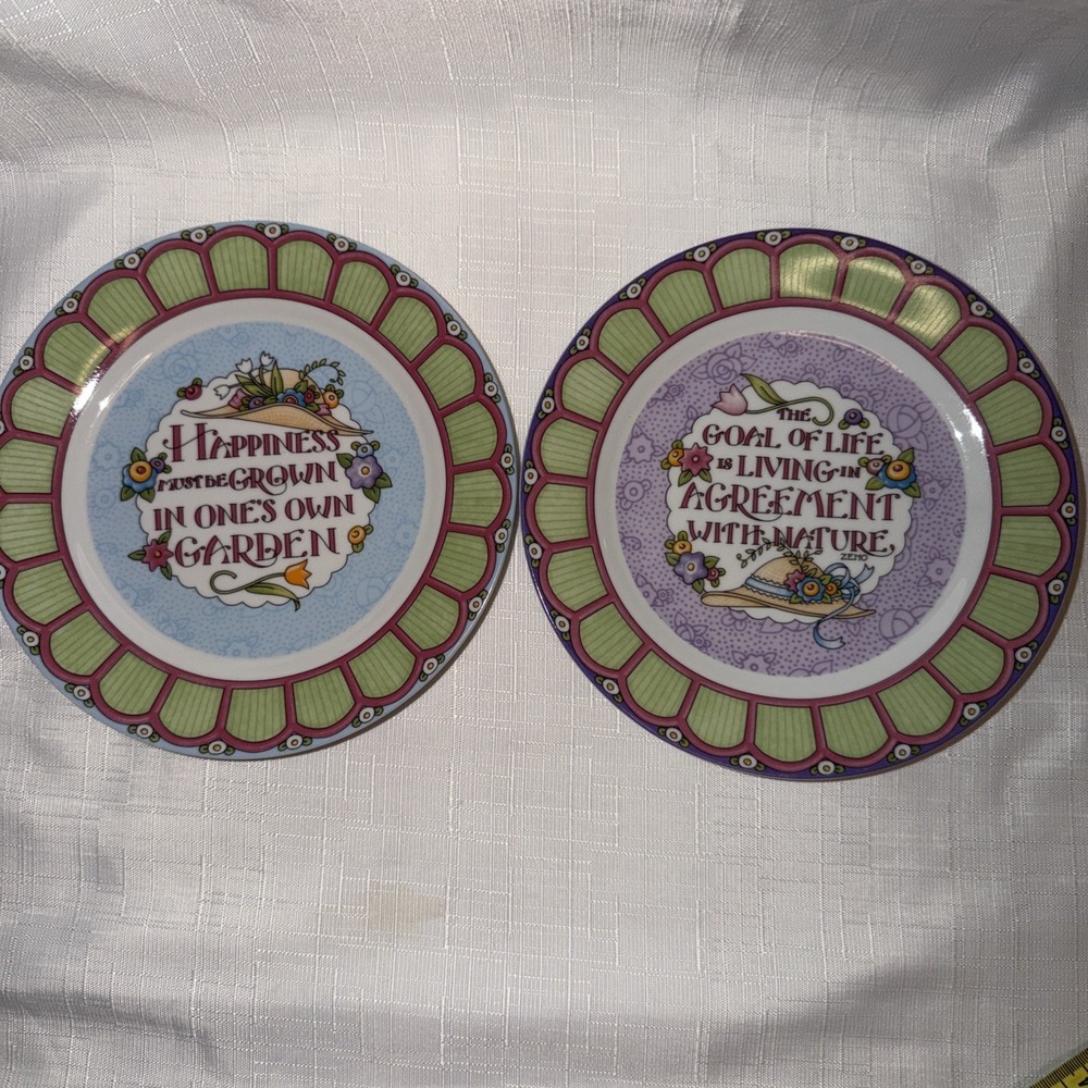 Set of 2 Mary Engelbreit Garden 'Breit Dessert Plates 2001 Enesco Vintage 8 Inch